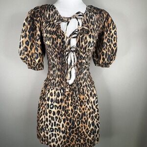 Leopard Print Tie-Front Mini Dress - Brown